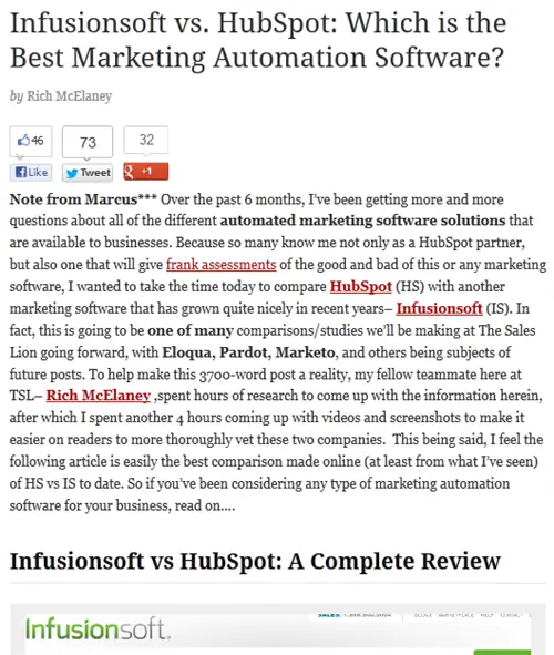 Статья Infuionsoft против HubSpot