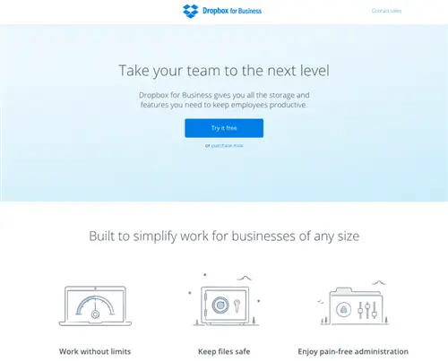 Целевая страница Dropbox BOFU