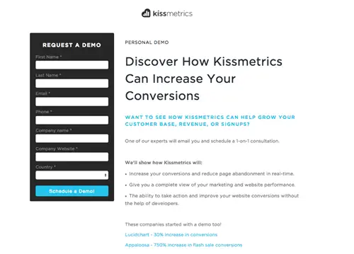 Целевая страница Kissmetrics BOFU