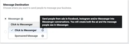 Facebook Ads Messenger – место назначения сообщений