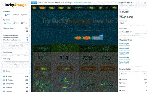 Анимация типов событий Lucky Orange