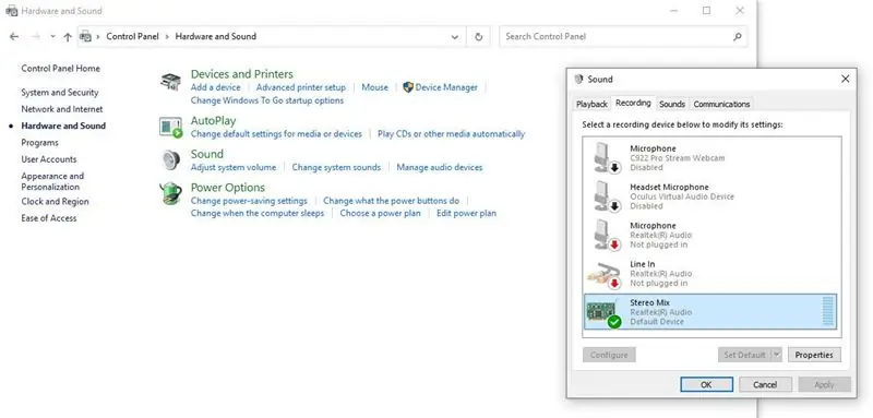 изображение, показывающее панель управления Windows и звуковое меню