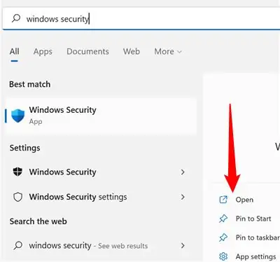 Введите Безопасность Windows в поиск на панели задач