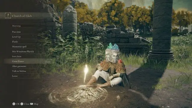 Игрок переходит в меню «Великие руны» в Elden Ring