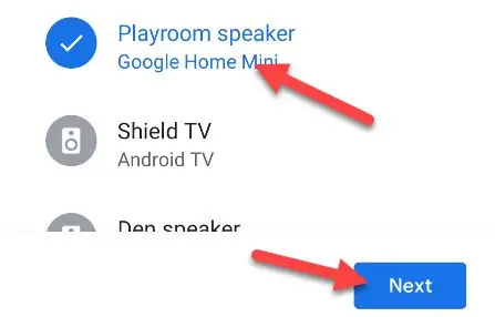 Выберите устройства и нажмите «Далее»