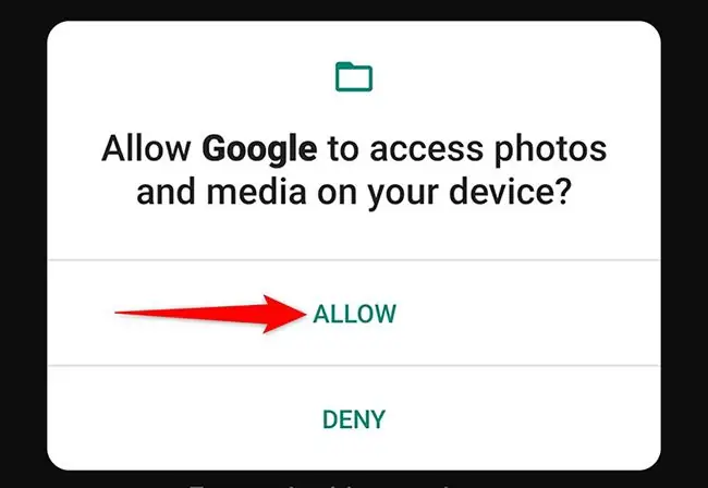 Нажмите «Разрешить» в строке доступа Google Lens
