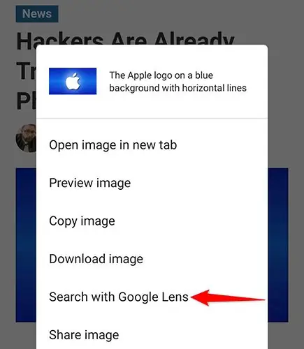 Нажмите «Поиск с помощью Google Lens» в Google Chrome