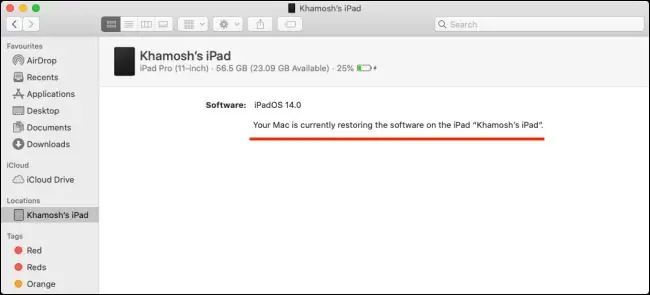 Индикатор выполнения восстановления для iPad на Mac