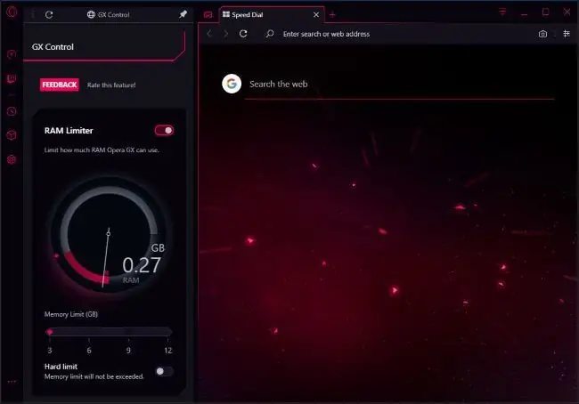 Opera GX с включенным ограничителем ОЗУ GX Control Opera GX с включенным ограничителем ОЗУ GX Control