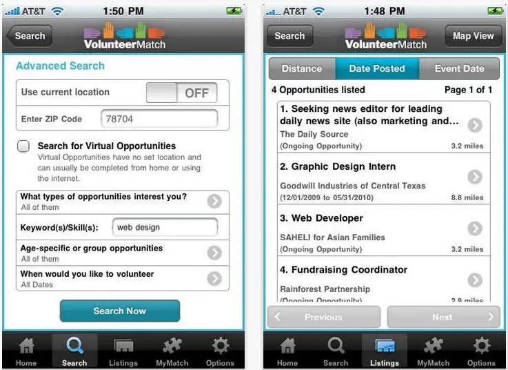 Хотите новую волонтерскую программу? Это приложение для iOS выводит сеть добровольцев онлайн на ваш смартфон. У этого есть гладкий интерфейс, который поможет вам найти отличные возможности отдать около вас. VolunteerMatch позволяет вам выбрать, какой навык вы хотите использовать в качестве волонтера, чтобы вы могли, например, использовать свой опыт веб-дизайна или управленческие навыки