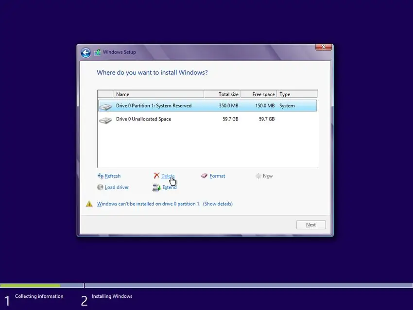 Все разделы теперь должны быть классифицированы как «нераспределенное пространство». Другими словами, ваш жесткий диск пуст и готов к работе