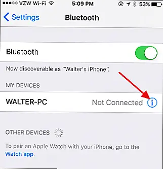 Нажмите кнопку «Забыть это устройство».
