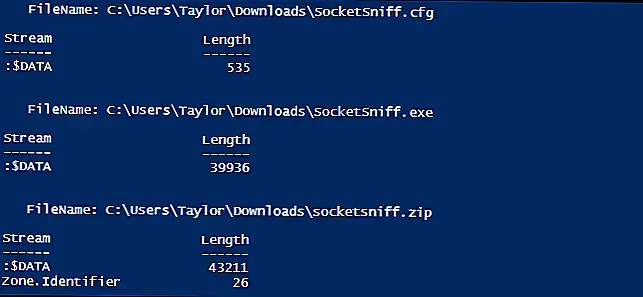 Вы видите последний файл в списке, у него есть дополнительный поток данных под названием Zone.Identifier, вот о чем мы говорили. Когда вы открываете файл в Windows, он проверяет этот специальный поток данных и запускает SmartScreen, если он существует. В истинном стиле geek мы решили заглянуть внутрь потока данных, чтобы посмотреть, какую информацию он провел.