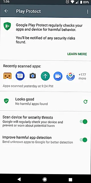 На странице Play Protect отображаются недавно отсканированные приложения, и вы узнаете, нашел ли она что-нибудь сомнительное, и дает вам несколько вариантов игры. Это очень круто. На странице Play Protect отображаются недавно отсканированные приложения, и вы узнаете, нашел ли она что-нибудь сомнительное, и дает вам несколько вариантов игры. Это очень круто.
