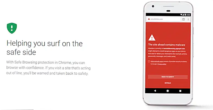 Play Protect также легко интегрируется с Chrome, чтобы защитить вас от вредоносного ПО в Интернете. Если он обнаруживает вредоносный код на веб-сайте, вас предупреждают и направляют обратно в безопасное место. Play Protect также легко интегрируется с Chrome, чтобы защитить вас от вредоносного ПО в Интернете. Если он обнаруживает вредоносный код на веб-сайте, вас предупреждают и направляют обратно в безопасное место.