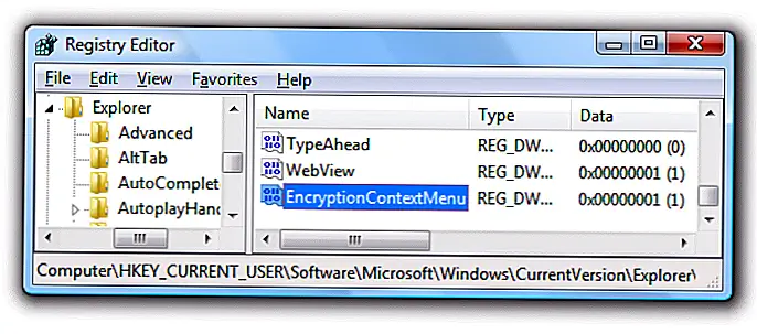 Добавить параметры шифрования / дешифрования в меню правой кнопки мыши Windows 7 / Vista