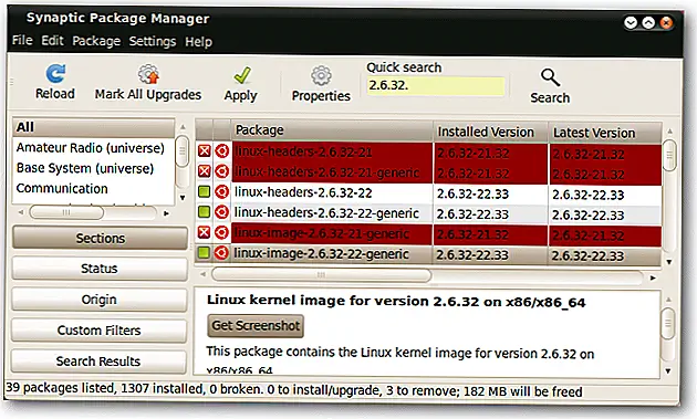 Нажмите кнопку «Применить» на панели инструментов, а затем «Применить» в появившемся окне сводки. Закрыть диспетчер пакетов Synaptic.