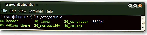 /etc/grub.d содержит файлы, содержащие записи меню, которые содержались в /boot/grub/menu.lst. Если вы хотите добавить новые записи в меню загрузки, вы должны создать новый файл в этой папке, следя за тем, чтобы отметить его как исполняемый файл.