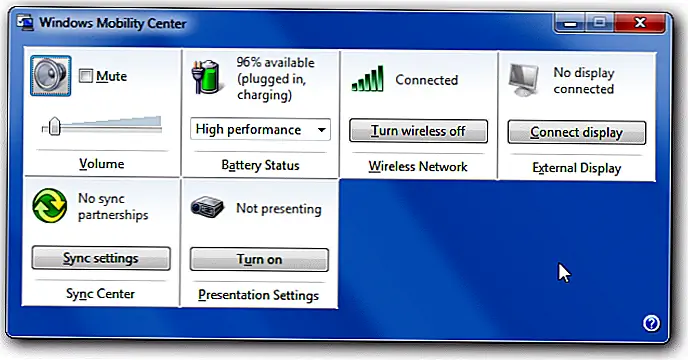 Отключить Центр мобильности Windows в Windows 7 или Vista