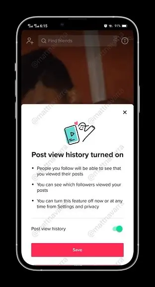 История просмотра TikTok