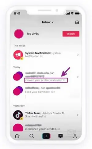 Уведомление об истории просмотров сообщений TikTok