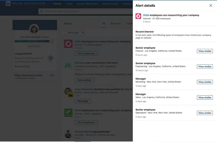 Оповещения LinkedIn Sales Navigator