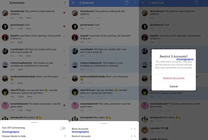 Несколько ограничений в Instagram