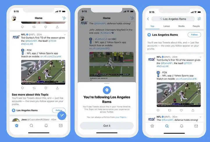 Твиттер следить за темами