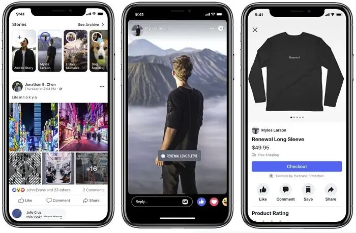 Истории Facebook проведите вверх
