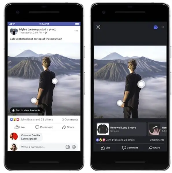 Теги продуктов Facebook в публикации