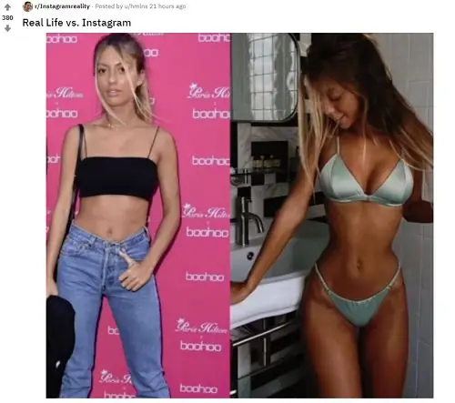 Отредактированное изображение в Instagram рядом с реальной фотографией модели