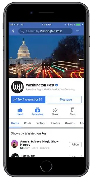 Кнопка подписки на страницу мгновенных статей Facebook
