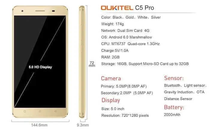 Характеристики Oukitel C5 Pro