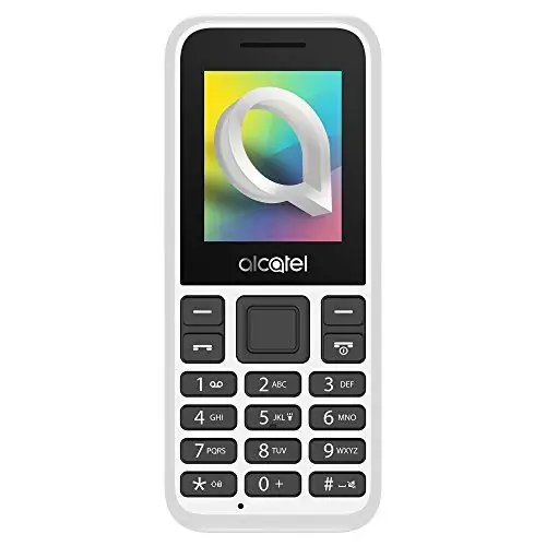 Alcatel 1066D - удобный мобильный телефон, 1,8-дюймовый экран QQVGA, 2G, задняя камера CIF, 4 МБ ОЗУ, 4 МБ ПЗУ, аккумулятор 400 мАч (белый)