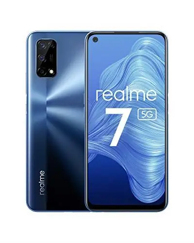 Смартфон realme 7 5G - 6.5, 6 ГБ ОЗУ + 128 ГБ ПЗУ, сверхгладкий дисплей 120 Гц, четырехъядерная камера 48 МП, батарея 5000 мАч и зарядка Dart Charge 30 Вт, синий цвет [версия ES / PT]