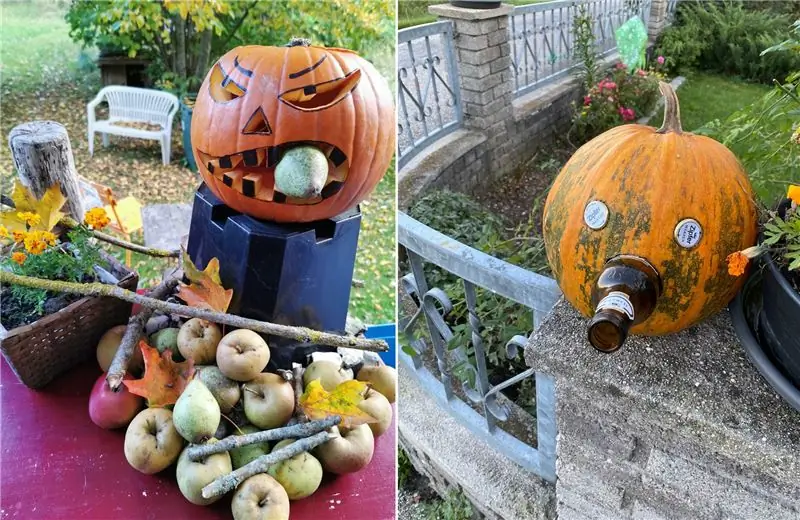 Осенние и хэллоуинские украшения из яблок и тыкв
