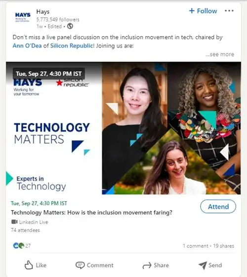 Панельная дискуссия в прямом эфире, проводимая Hays - B2B Tech Content Marketing Strategy