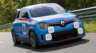 Концепт горячего хэтчбека Renault TwinRun V6 сине-красного цвета