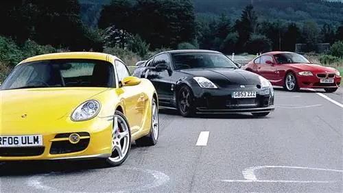 BMW Z4 M Coupe против Porsche Cayman S против концепта Nissan 350Z GT-S: Битва шестерок