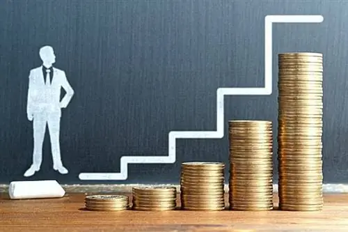 Рисунок, на котором изображен мужчина в костюме с финансовым ростом