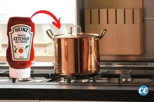 медная скороварка светится кетчупом