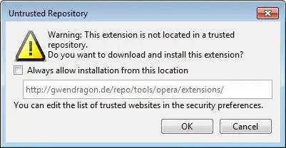 Opera блокирует установку сторонних расширений