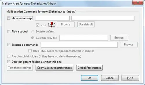 Предупреждение почтового ящика Thunderbird, уведомления о важных письмах