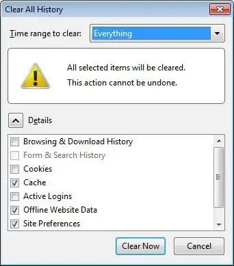 Скриншот очистки истории firefox Скриншот очистки истории firefox