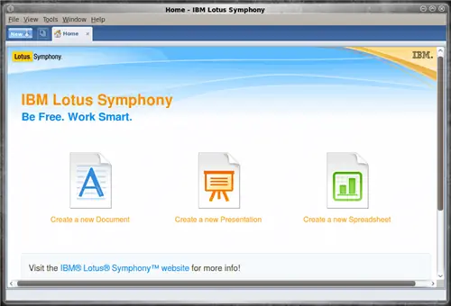 Lotus Symphony в Linux: установите часть "IBM's Smart Work"