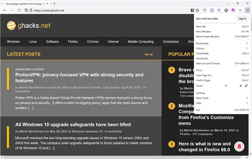 оптимизированный интерфейс Firefox 89 оптимизированный интерфейс Firefox 89