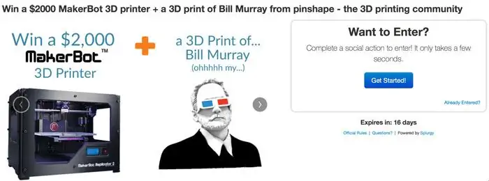 Pinshape makerbot Билл Мюррей конкурс 3D-печати Pinshape makerbot Билл Мюррей конкурс 3D-печати