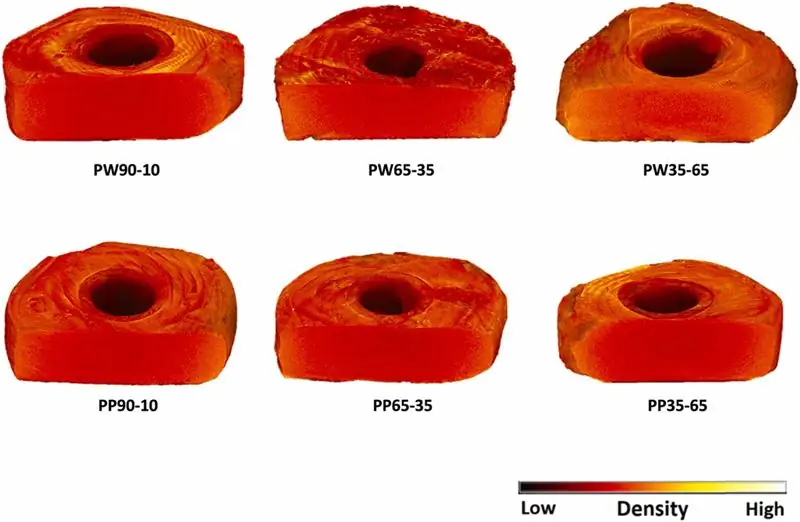 Рентгеновские микро-КТ-изображения различных напечатанных на 3D-принтере принтлетов.