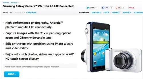 Недолговечная веб-страница Samsung сообщает, что камера Galaxy появится в Verizon