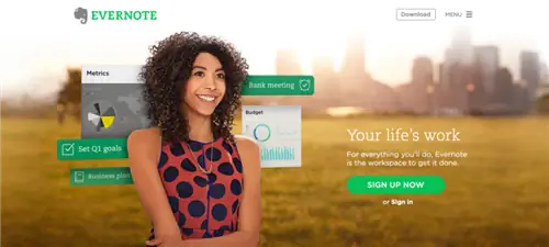 Целевая страница Evernote